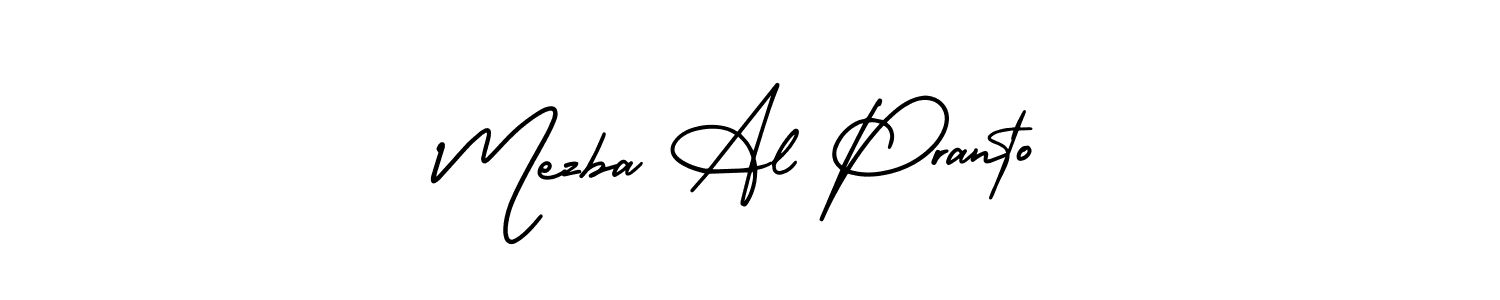 The best way (AmerikaSignatureDemo-Regular) to make a short signature is to pick only two or three words in your name. The name Mezba Al Pranto include a total of six letters. For converting this name. Mezba Al Pranto signature style 3 images and pictures png