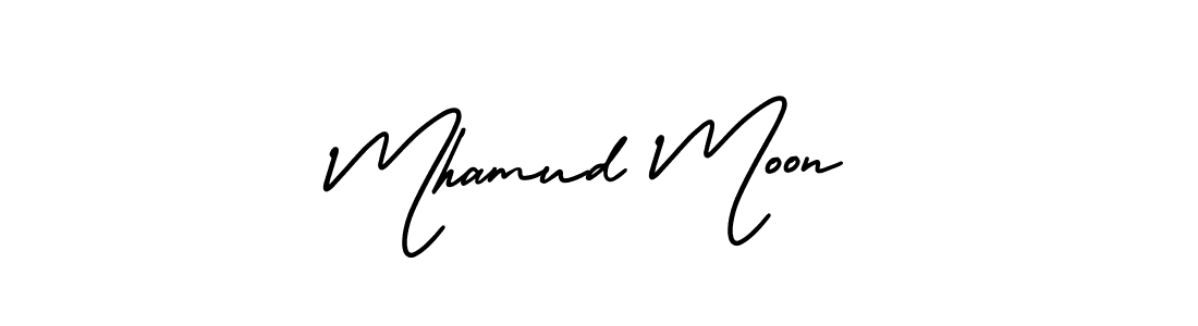 The best way (AmerikaSignatureDemo-Regular) to make a short signature is to pick only two or three words in your name. The name Mhamud Moon include a total of six letters. For converting this name. Mhamud Moon signature style 3 images and pictures png