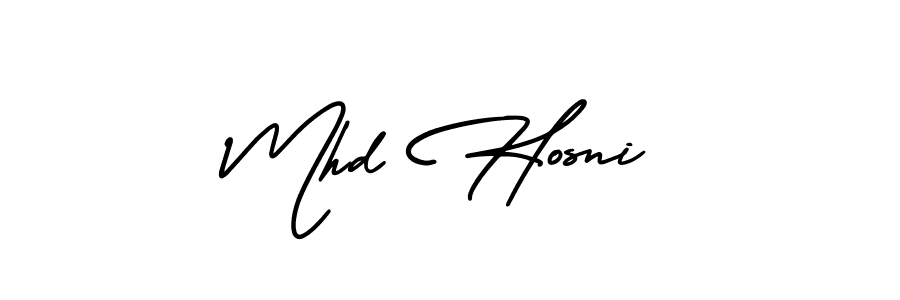 How to make Mhd Hosni name signature. Use AmerikaSignatureDemo-Regular style for creating short signs online. This is the latest handwritten sign. Mhd Hosni signature style 3 images and pictures png