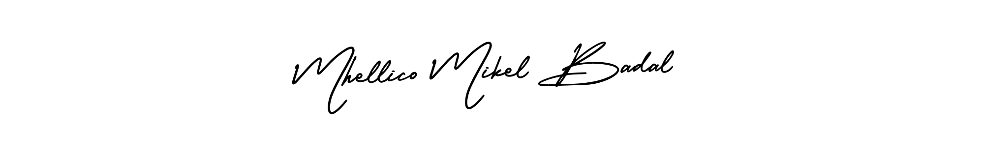 You should practise on your own different ways (AmerikaSignatureDemo-Regular) to write your name (Mhellico Mikel Badal) in signature. don't let someone else do it for you. Mhellico Mikel Badal signature style 3 images and pictures png