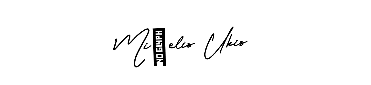 It looks lik you need a new signature style for name Miķelis Ukis. Design unique handwritten (AmerikaSignatureDemo-Regular) signature with our free signature maker in just a few clicks. Miķelis Ukis signature style 3 images and pictures png