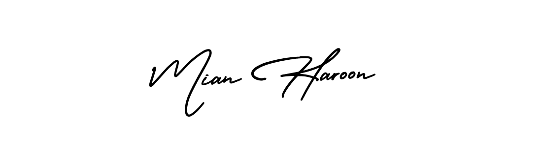 The best way (AmerikaSignatureDemo-Regular) to make a short signature is to pick only two or three words in your name. The name Mian Haroon include a total of six letters. For converting this name. Mian Haroon signature style 3 images and pictures png