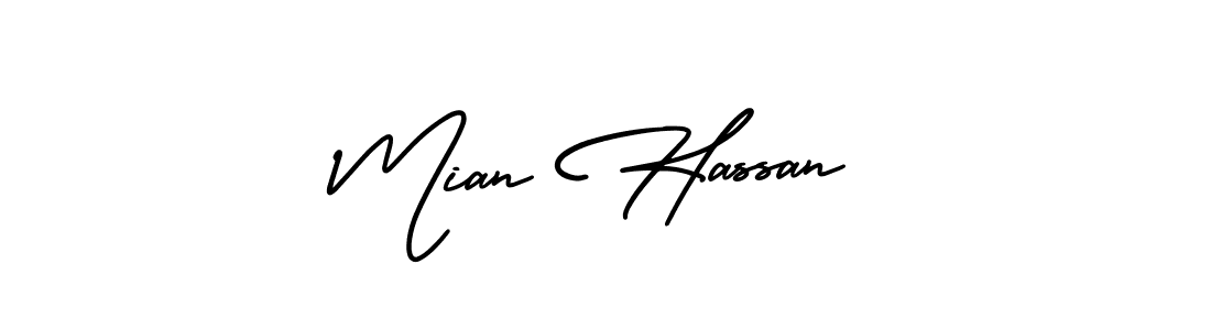 You should practise on your own different ways (AmerikaSignatureDemo-Regular) to write your name (Mian Hassan) in signature. don't let someone else do it for you. Mian Hassan signature style 3 images and pictures png