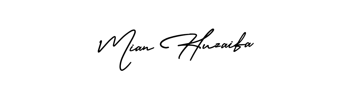 The best way (AmerikaSignatureDemo-Regular) to make a short signature is to pick only two or three words in your name. The name Mian Huzaifa include a total of six letters. For converting this name. Mian Huzaifa signature style 3 images and pictures png