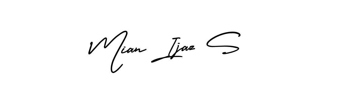 How to Draw Mian Ijaz S signature style? AmerikaSignatureDemo-Regular is a latest design signature styles for name Mian Ijaz S. Mian Ijaz S signature style 3 images and pictures png