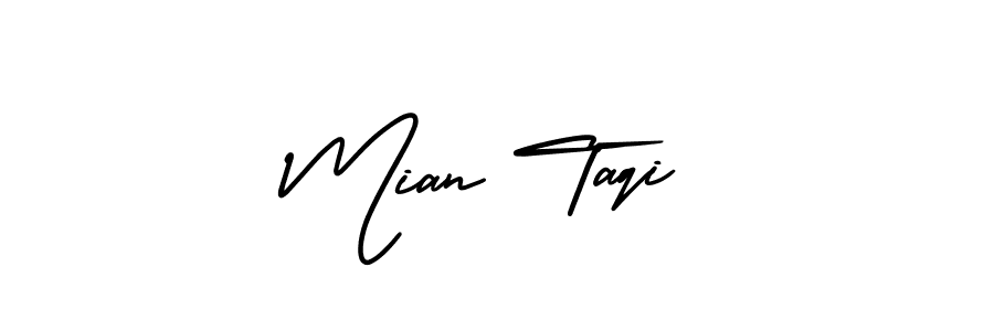 The best way (AmerikaSignatureDemo-Regular) to make a short signature is to pick only two or three words in your name. The name Mian Taqi include a total of six letters. For converting this name. Mian Taqi signature style 3 images and pictures png