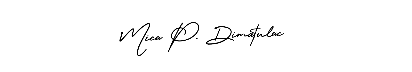 You should practise on your own different ways (AmerikaSignatureDemo-Regular) to write your name (Mica P. Dimatulac) in signature. don't let someone else do it for you. Mica P. Dimatulac signature style 3 images and pictures png