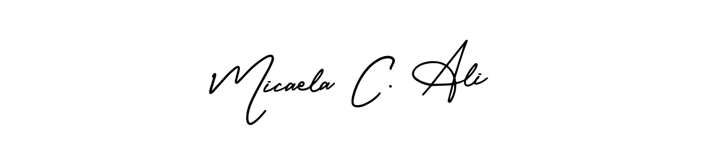 if you are searching for the best signature style for your name Micaela C. Ali. so please give up your signature search. here we have designed multiple signature styles  using AmerikaSignatureDemo-Regular. Micaela C. Ali signature style 3 images and pictures png