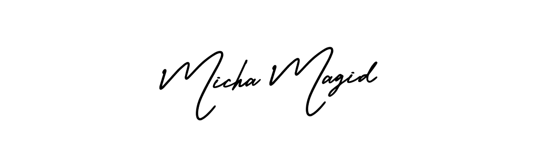 if you are searching for the best signature style for your name Micha Magid. so please give up your signature search. here we have designed multiple signature styles  using AmerikaSignatureDemo-Regular. Micha Magid signature style 3 images and pictures png