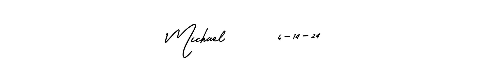 You should practise on your own different ways (AmerikaSignatureDemo-Regular) to write your name (Michael      6-14-24) in signature. don't let someone else do it for you. Michael      6-14-24 signature style 3 images and pictures png