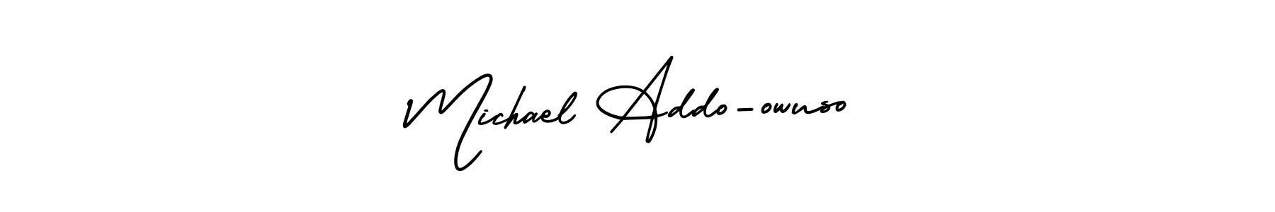 You should practise on your own different ways (AmerikaSignatureDemo-Regular) to write your name (Michael Addo-owuso) in signature. don't let someone else do it for you. Michael Addo-owuso signature style 3 images and pictures png