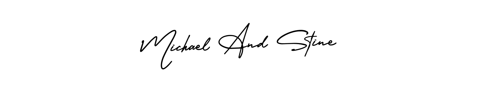 You should practise on your own different ways (AmerikaSignatureDemo-Regular) to write your name (Michael And Stine) in signature. don't let someone else do it for you. Michael And Stine signature style 3 images and pictures png