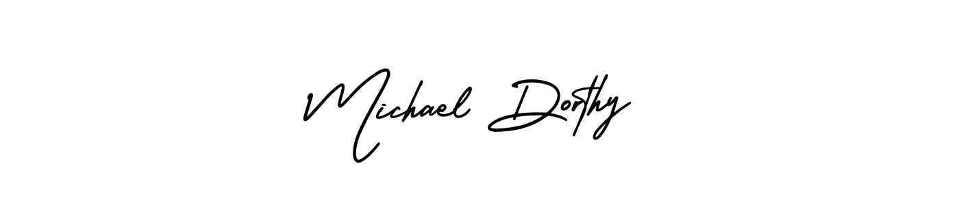 You should practise on your own different ways (AmerikaSignatureDemo-Regular) to write your name (Michael Dorthy) in signature. don't let someone else do it for you. Michael Dorthy signature style 3 images and pictures png