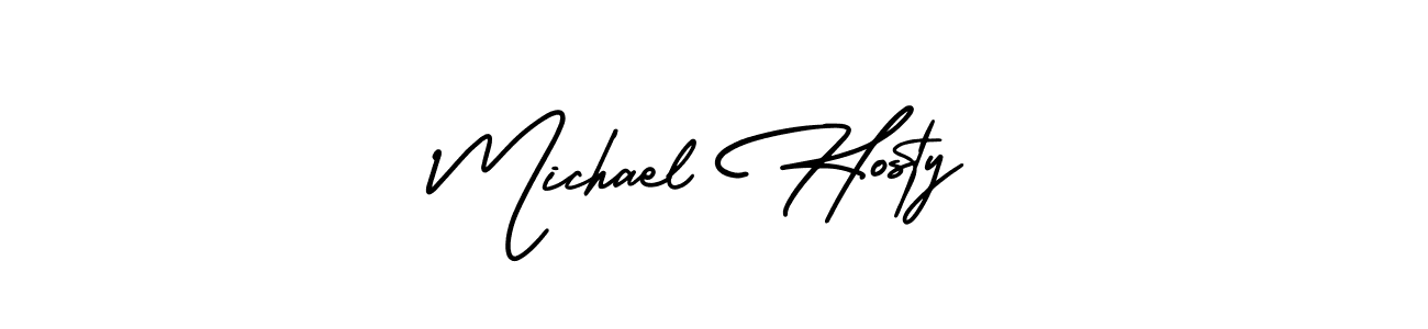 You should practise on your own different ways (AmerikaSignatureDemo-Regular) to write your name (Michael Hosty) in signature. don't let someone else do it for you. Michael Hosty signature style 3 images and pictures png
