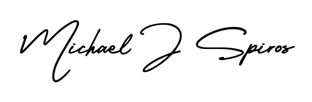 The AmerikaSignatureDemo-Regular signature style provides a bold statement for name Michael J Spiros. Designed for business owners, executives, and leaders. Michael J Spiros signature style 3 images and pictures png