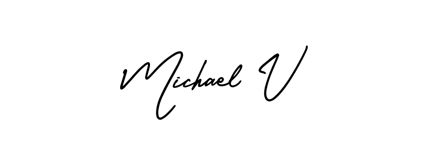 You should practise on your own different ways (AmerikaSignatureDemo-Regular) to write your name (Michael V) in signature. don't let someone else do it for you. Michael V signature style 3 images and pictures png