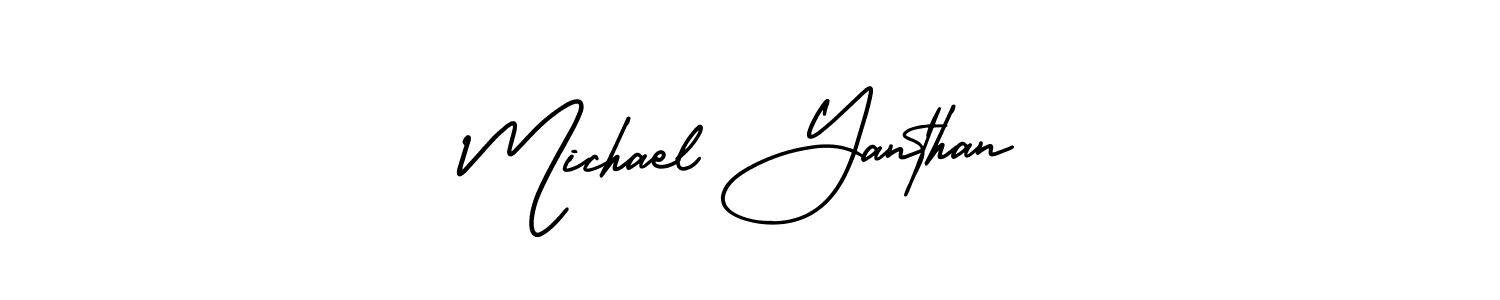 The best way (AmerikaSignatureDemo-Regular) to make a short signature is to pick only two or three words in your name. The name Michael Yanthan include a total of six letters. For converting this name. Michael Yanthan signature style 3 images and pictures png