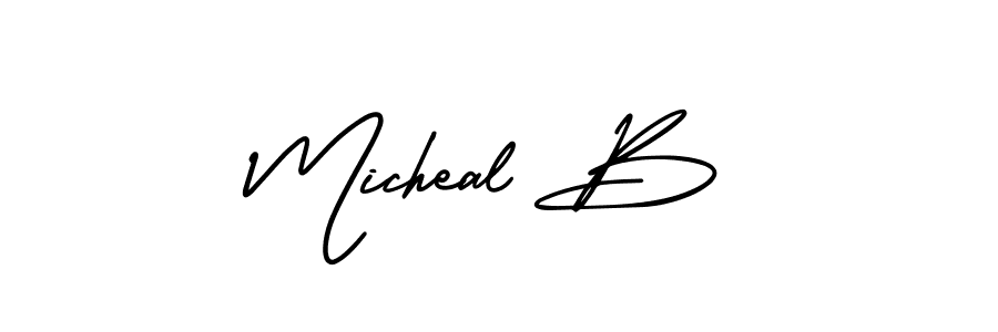The best way (AmerikaSignatureDemo-Regular) to make a short signature is to pick only two or three words in your name. The name Micheal B include a total of six letters. For converting this name. Micheal B signature style 3 images and pictures png