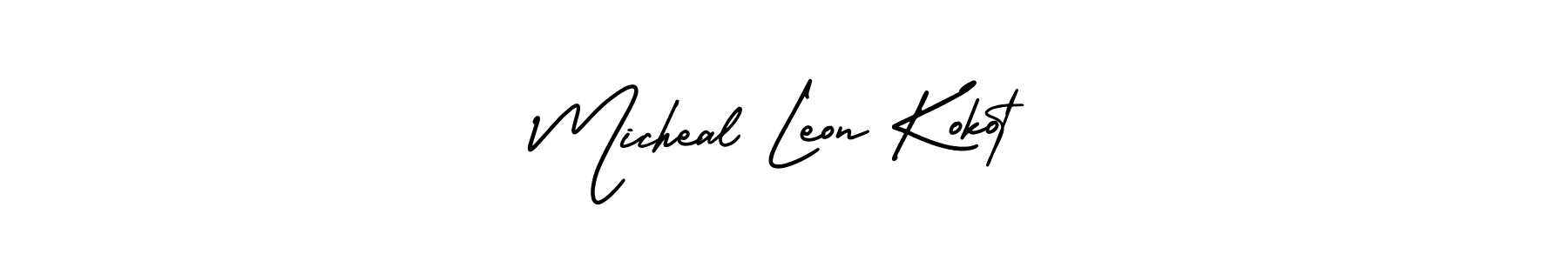 The best way (AmerikaSignatureDemo-Regular) to make a short signature is to pick only two or three words in your name. The name Micheal Leon Kokot include a total of six letters. For converting this name. Micheal Leon Kokot signature style 3 images and pictures png
