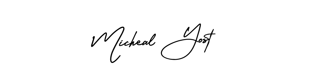 This is the best signature style for the Micheal Yost name. Also you like these signature font (AmerikaSignatureDemo-Regular). Mix name signature. Micheal Yost signature style 3 images and pictures png