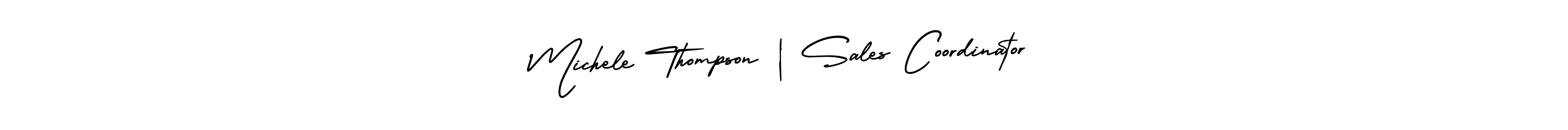 AmerikaSignatureDemo-Regular is a professional signature style that is perfect for those who want to add a touch of class to their signature. It is also a great choice for those who want to make their signature more unique. Get Michele Thompson | Sales Coordinator name to fancy signature for free. Michele Thompson | Sales Coordinator signature style 3 images and pictures png