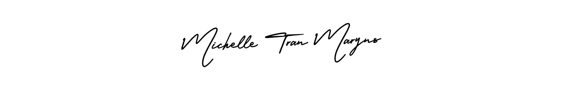 You should practise on your own different ways (AmerikaSignatureDemo-Regular) to write your name (Michelle Tran Maryns) in signature. don't let someone else do it for you. Michelle Tran Maryns signature style 3 images and pictures png
