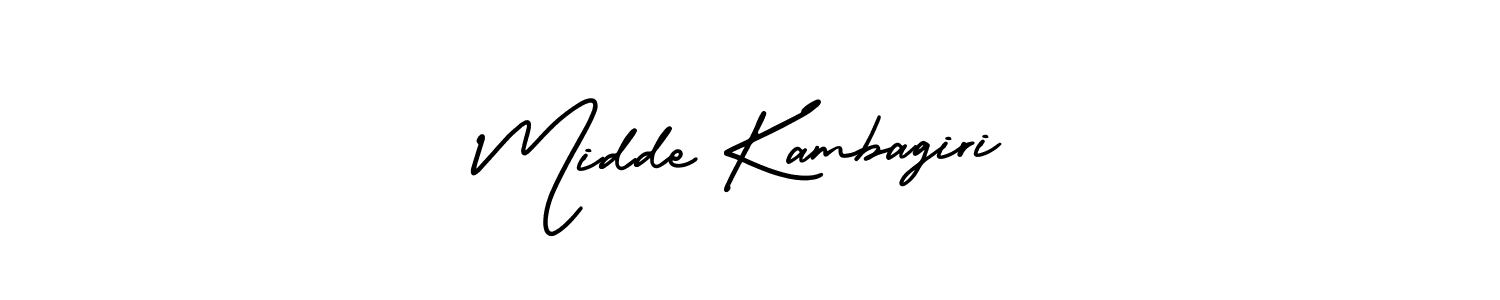 You should practise on your own different ways (AmerikaSignatureDemo-Regular) to write your name (Midde Kambagiri) in signature. don't let someone else do it for you. Midde Kambagiri signature style 3 images and pictures png