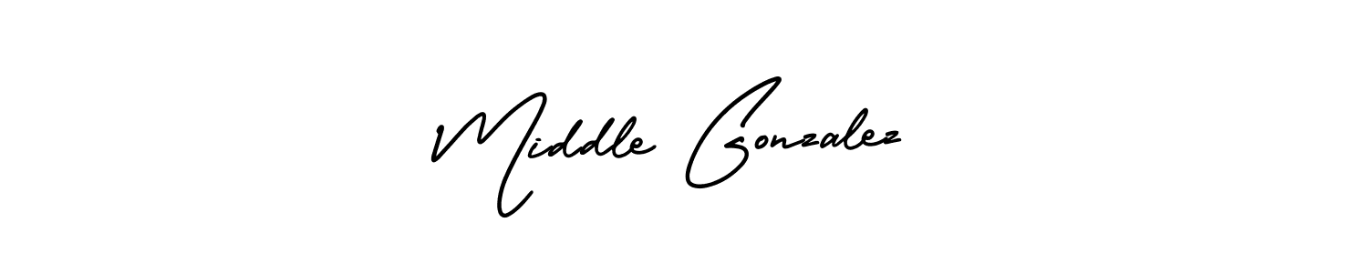 Similarly AmerikaSignatureDemo-Regular is the best handwritten signature design. Signature creator online .You can use it as an online autograph creator for name Middle Gonzalez. Middle Gonzalez signature style 3 images and pictures png