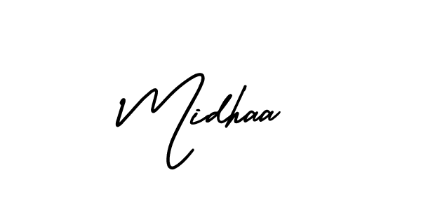 This is the best signature style for the Midhaa name. Also you like these signature font (AmerikaSignatureDemo-Regular). Mix name signature. Midhaa signature style 3 images and pictures png
