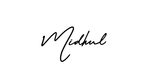 AmerikaSignatureDemo-Regular is a professional signature style that is perfect for those who want to add a touch of class to their signature. It is also a great choice for those who want to make their signature more unique. Get Midhul name to fancy signature for free. Midhul signature style 3 images and pictures png