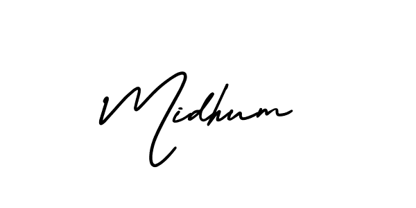 if you are searching for the best signature style for your name Midhum. so please give up your signature search. here we have designed multiple signature styles  using AmerikaSignatureDemo-Regular. Midhum signature style 3 images and pictures png