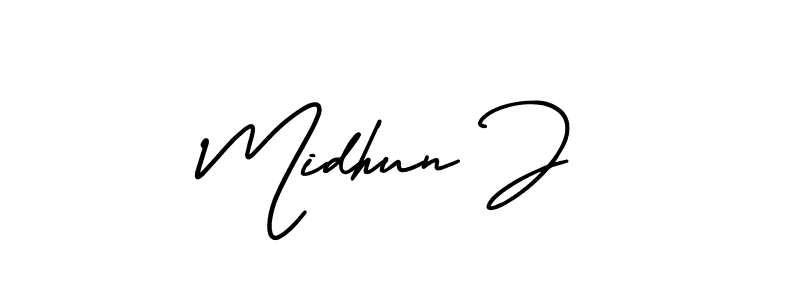 This is the best signature style for the Midhun J name. Also you like these signature font (AmerikaSignatureDemo-Regular). Mix name signature. Midhun J signature style 3 images and pictures png