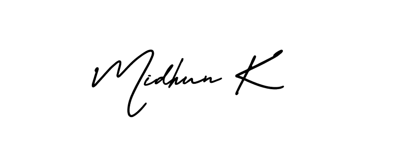 How to Draw Midhun K signature style? AmerikaSignatureDemo-Regular is a latest design signature styles for name Midhun K. Midhun K signature style 3 images and pictures png