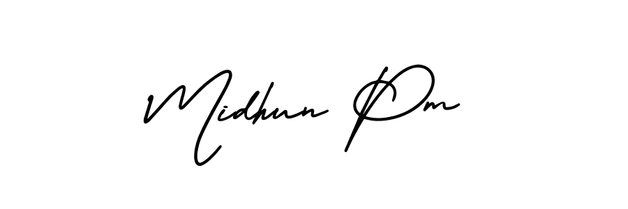 How to make Midhun Pm name signature. Use AmerikaSignatureDemo-Regular style for creating short signs online. This is the latest handwritten sign. Midhun Pm signature style 3 images and pictures png