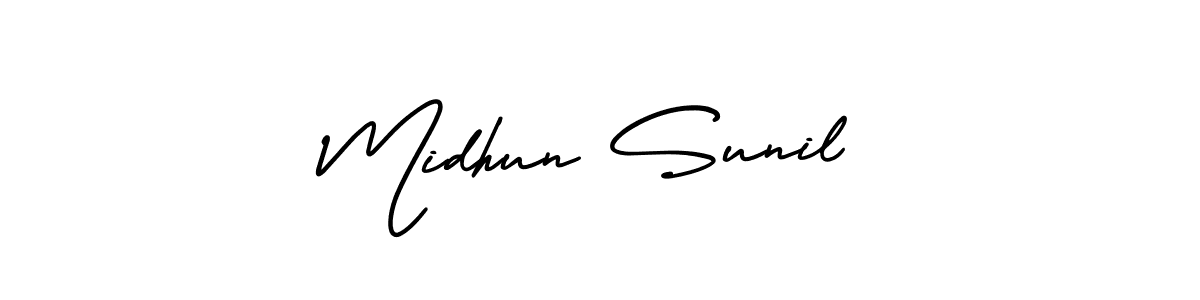 The best way (AmerikaSignatureDemo-Regular) to make a short signature is to pick only two or three words in your name. The name Midhun Sunil include a total of six letters. For converting this name. Midhun Sunil signature style 3 images and pictures png