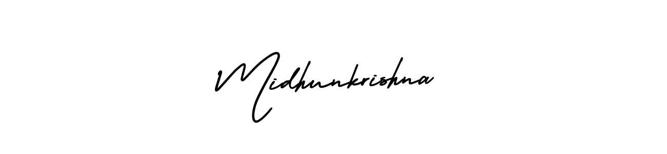 You should practise on your own different ways (AmerikaSignatureDemo-Regular) to write your name (Midhunkrishna) in signature. don't let someone else do it for you. Midhunkrishna signature style 3 images and pictures png