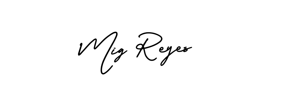 You should practise on your own different ways (AmerikaSignatureDemo-Regular) to write your name (Mig Reyes) in signature. don't let someone else do it for you. Mig Reyes signature style 3 images and pictures png