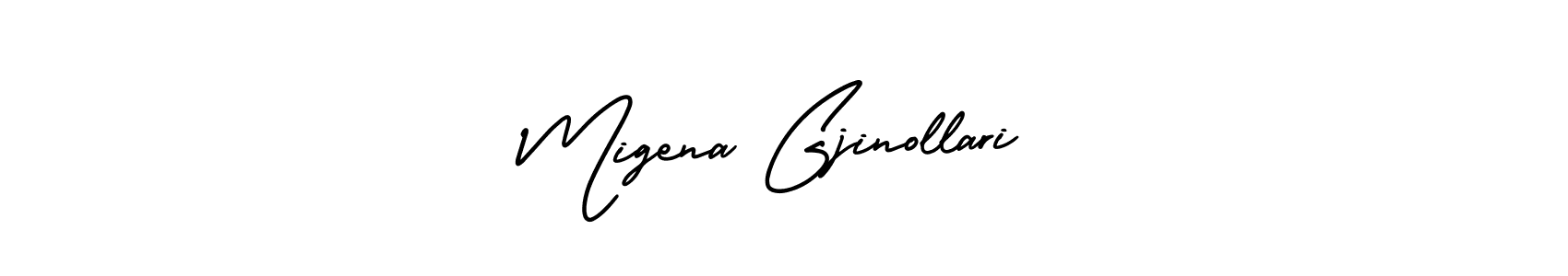 if you are searching for the best signature style for your name Migena Gjinollari. so please give up your signature search. here we have designed multiple signature styles  using AmerikaSignatureDemo-Regular. Migena Gjinollari signature style 3 images and pictures png