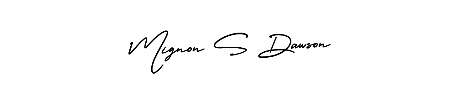 The best way (AmerikaSignatureDemo-Regular) to make a short signature is to pick only two or three words in your name. The name Mignon S Dawson include a total of six letters. For converting this name. Mignon S Dawson signature style 3 images and pictures png