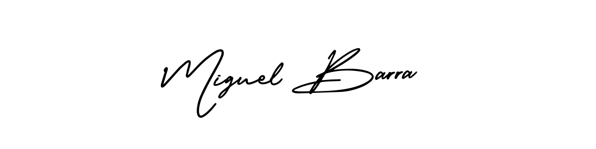 You should practise on your own different ways (AmerikaSignatureDemo-Regular) to write your name (Miguel Barra) in signature. don't let someone else do it for you. Miguel Barra signature style 3 images and pictures png