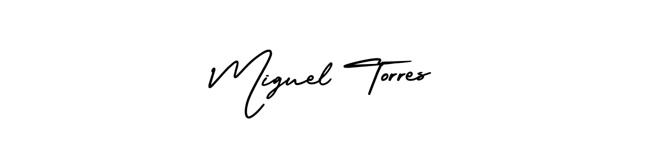 You should practise on your own different ways (AmerikaSignatureDemo-Regular) to write your name (Miguel Torres) in signature. don't let someone else do it for you. Miguel Torres signature style 3 images and pictures png