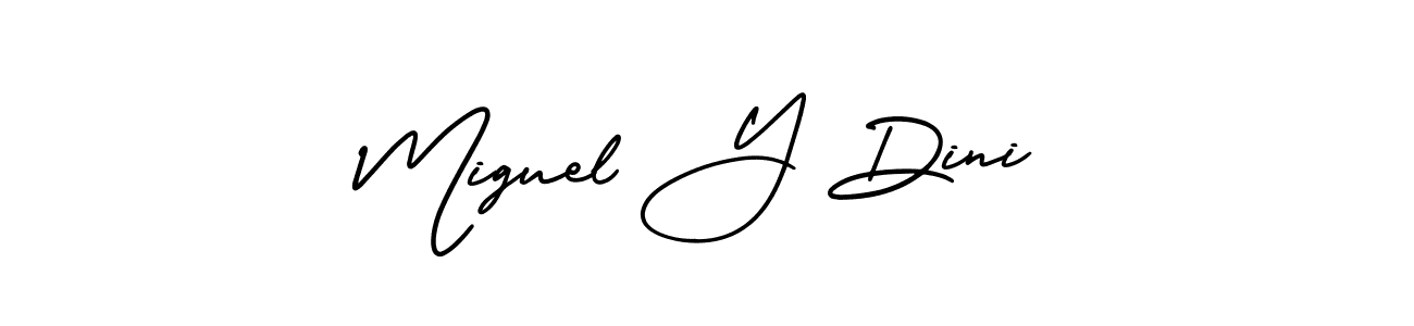 You should practise on your own different ways (AmerikaSignatureDemo-Regular) to write your name (Miguel Y Dini) in signature. don't let someone else do it for you. Miguel Y Dini signature style 3 images and pictures png