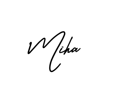 The best way (AmerikaSignatureDemo-Regular) to make a short signature is to pick only two or three words in your name. The name Miha include a total of six letters. For converting this name. Miha signature style 3 images and pictures png