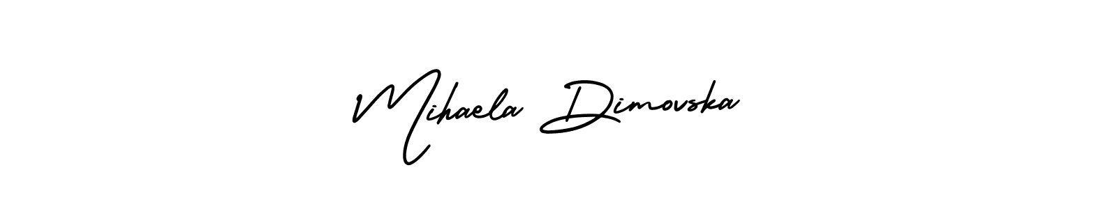 You should practise on your own different ways (AmerikaSignatureDemo-Regular) to write your name (Mihaela Dimovska) in signature. don't let someone else do it for you. Mihaela Dimovska signature style 3 images and pictures png