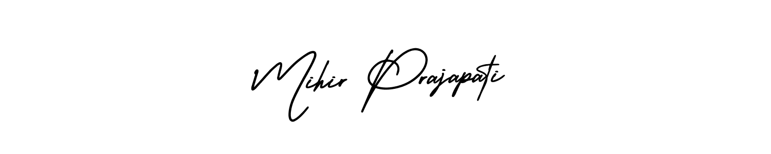 You should practise on your own different ways (AmerikaSignatureDemo-Regular) to write your name (Mihir Prajapati) in signature. don't let someone else do it for you. Mihir Prajapati signature style 3 images and pictures png