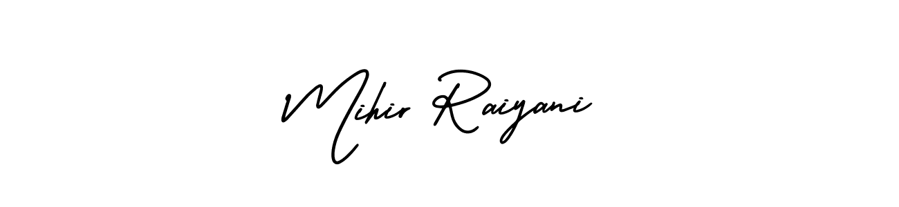 You should practise on your own different ways (AmerikaSignatureDemo-Regular) to write your name (Mihir Raiyani) in signature. don't let someone else do it for you. Mihir Raiyani signature style 3 images and pictures png