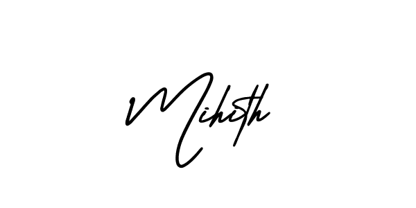 You should practise on your own different ways (AmerikaSignatureDemo-Regular) to write your name (Mihith) in signature. don't let someone else do it for you. Mihith signature style 3 images and pictures png