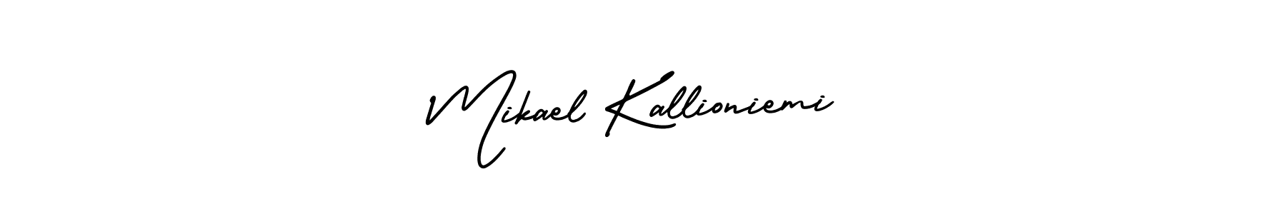 You should practise on your own different ways (AmerikaSignatureDemo-Regular) to write your name (Mikael Kallioniemi) in signature. don't let someone else do it for you. Mikael Kallioniemi signature style 3 images and pictures png