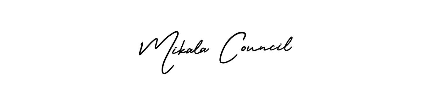 You should practise on your own different ways (AmerikaSignatureDemo-Regular) to write your name (Mikala Council) in signature. don't let someone else do it for you. Mikala Council signature style 3 images and pictures png