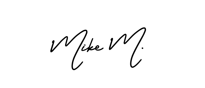 You should practise on your own different ways (AmerikaSignatureDemo-Regular) to write your name (Mike M.) in signature. don't let someone else do it for you. Mike M. signature style 3 images and pictures png